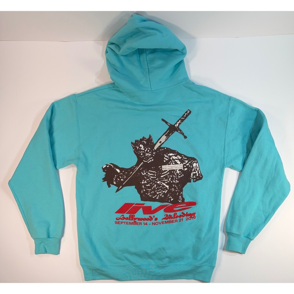 Post Malone Posty Co Hollywoods Bleeding 2019 Tour Hoodie Teal Blue Mens Medium